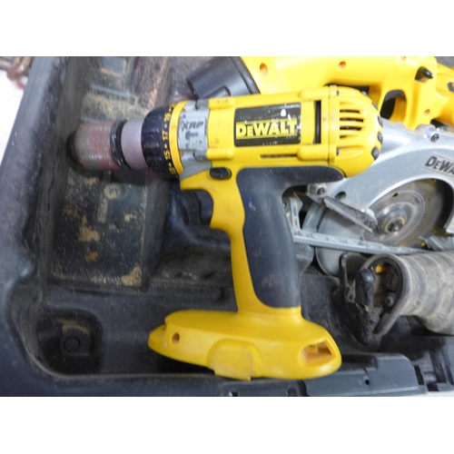 2033 - DeWalt drill, circular saw, reciprocating saw and jigsaw - all cordless and 2 batteries in case