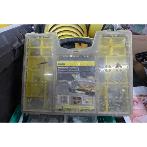 2066 - Roll of twin and earth cable/T&E, Stanley organizer box and qty. of electrical back boxes plus 1 mtr... 