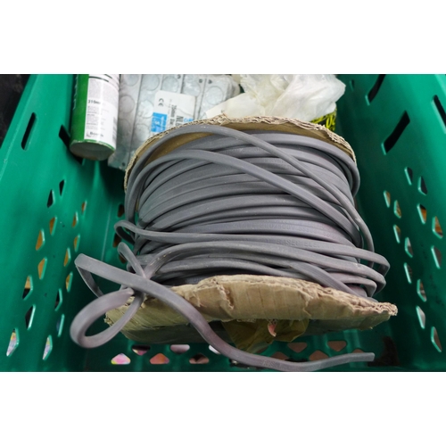 2066 - Roll of twin and earth cable/T&E, Stanley organizer box and qty. of electrical back boxes plus 1 mtr... 