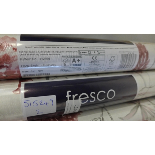 2170 - 12 Rolls of Graham and Brown red-grey floral sketch wallpaper, all sealed and same batch, (£23/roll ... 