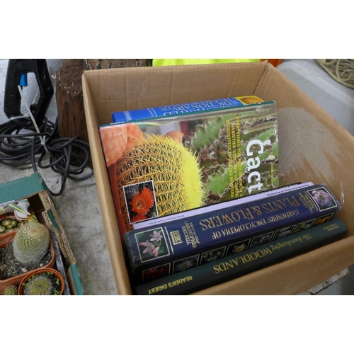 2362 - 3 Boxes of cacti and a box of garden and cacti related books