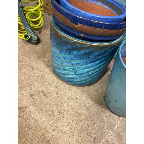 2347 - 2 pairs of blue glazed ceramic planters, approx 10