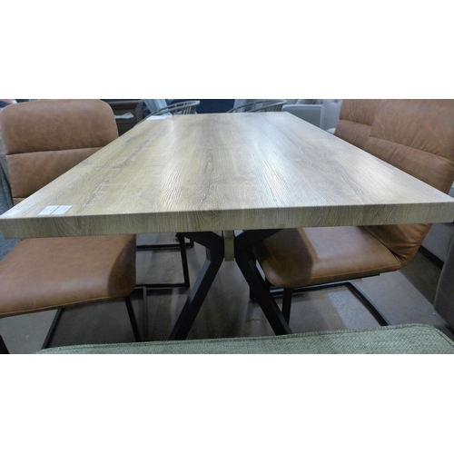 1518 - A Kamala 1.4m dining table and four Mezan tan dining chairs (boxed)