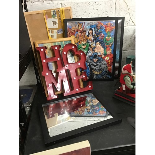 2276 - Qty. of pictures & wall art: Home sign, lap desk, mirrors, Avengers/Marvel pictures