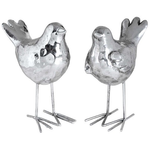 1306 - A set of two resin silver birds  H 18cms ( 1654215)   *