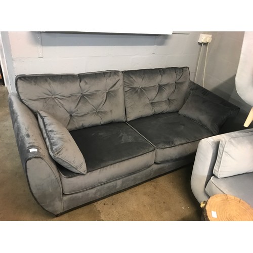 1307 - A Hoxton grey velvet three seater sofa