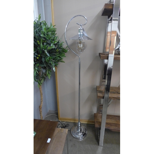 1329 - An Edison bulb hook floor lamp in silver, H 157cms (2432460)   #