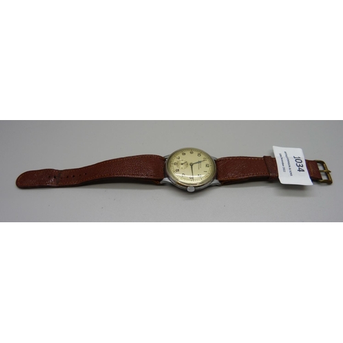 1034 - A Reda Ancre 15 Rubis military style wristwatch