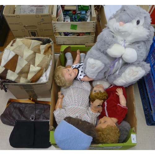 1252 - A box of dolls, a Thumper soft toy and a box of handbags **PLEASE NOTE THIS LOT IS NOT ELIGIBLE FOR ... 