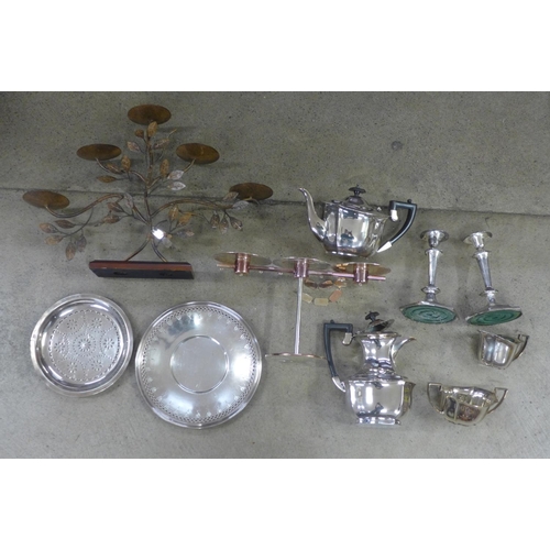 1255 - Plated ware and other metal wares including two candelabra **PLEASE NOTE THIS LOT IS NOT ELIGIBLE FO... 