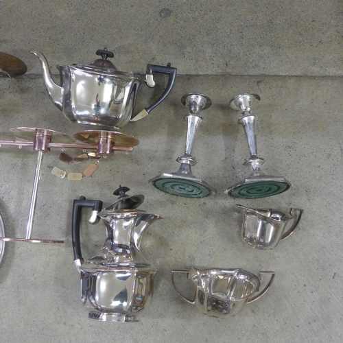 1255 - Plated ware and other metal wares including two candelabra **PLEASE NOTE THIS LOT IS NOT ELIGIBLE FO... 