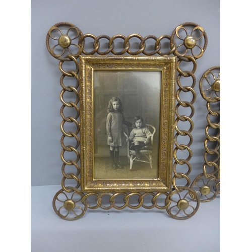 607 - A pair of Victorian gilt chain-link picture frames