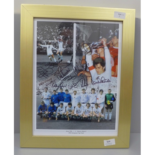 614 - A signed Aston Villa European Cup Winners photo with eleven autographs, framed