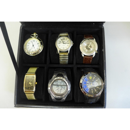 653 - Five wristwatches and a fob watch, boxed