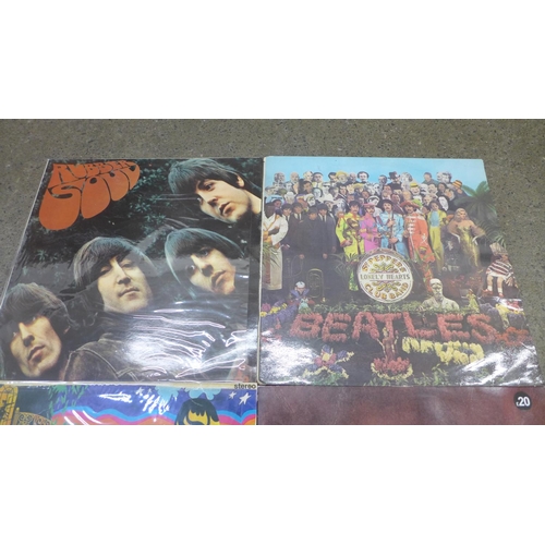 671 - Four The Beatles LPs; Sgt. Pepper, Rubber Soul, Collection Oldies and Love Songs