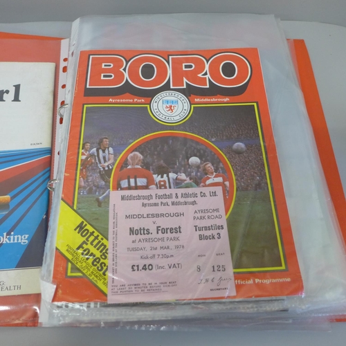 706 - Football memorabilia; Nottingham Forest home and away programmes complete with match tickets, includ... 