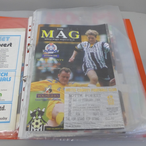 706 - Football memorabilia; Nottingham Forest home and away programmes complete with match tickets, includ... 