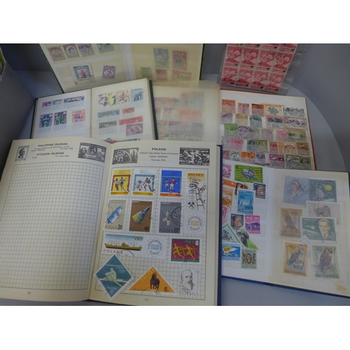 710 - Stamps; a box of stamps, covers, etc., in five albums and stock cards