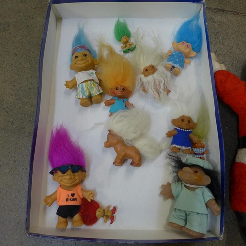 747 - A 1950's Santa doll and a collection of Troll dolls including Dam