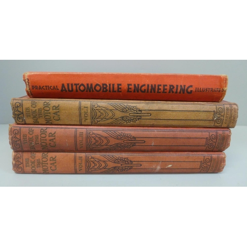 757 - Volumes 1-3 The Book of The Motor Car and a book on Automobile Engineering