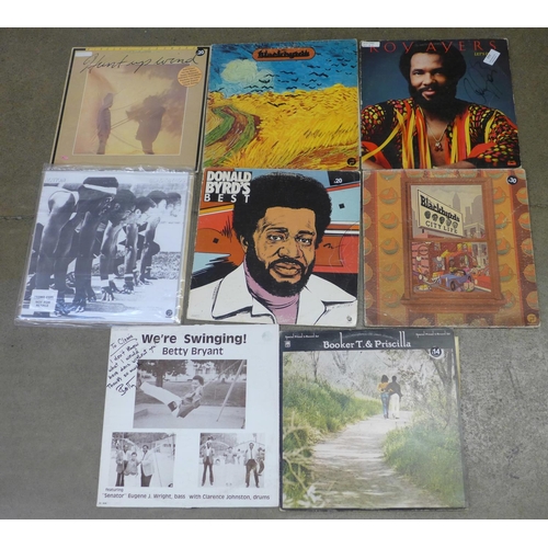 777 - A collection of records, eight soul, jazz and funk including signed Roy Ayers, Blackbyrds, Hiroshi F... 