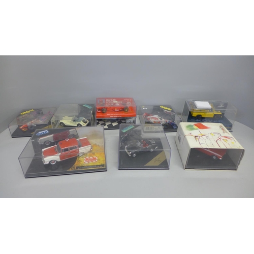 778 - Nine die-cast model vehicles, Corgi, Onyx, Minichamps, Vitessi, etc., including F1 cars and sports c... 