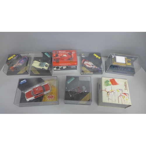 778 - Nine die-cast model vehicles, Corgi, Onyx, Minichamps, Vitessi, etc., including F1 cars and sports c... 