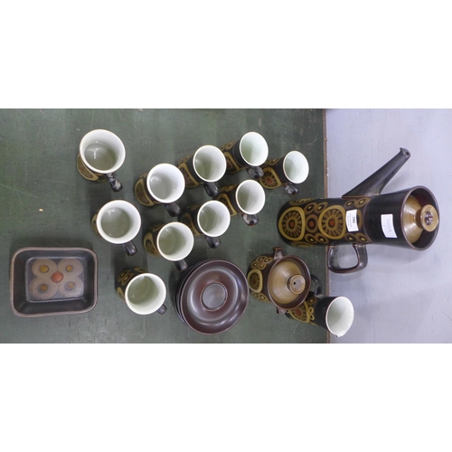 786 - A Denby Arabesque coffee set, ten cups, four saucers, dish, sugar basin, milk jug and coffee pot