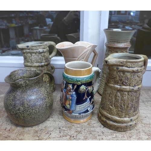 800 - A collection of stoneware and continental pottery including a West German vase