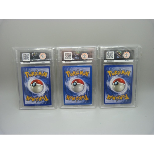 833 - 1999 ACE graded Pokemon cards, Pikachu, Bulbasaur and Mysterious Fossil