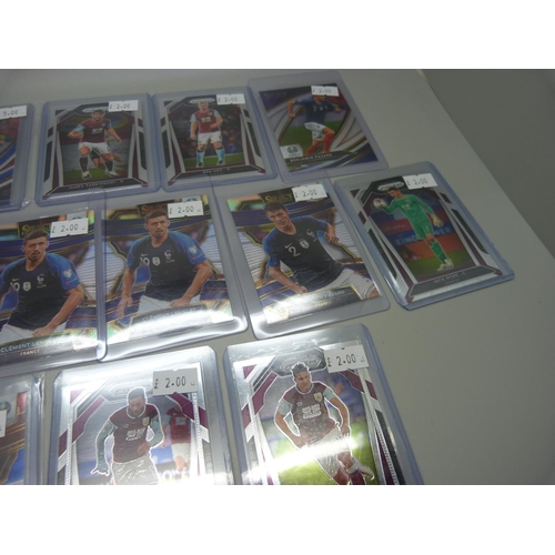 839 - Fourteen holo Panini Prizm and Select soccer cards including Gareth Bale and Benjamin Pavard in prot... 