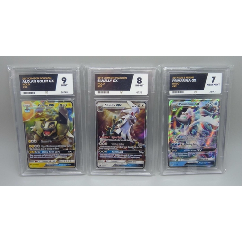 843 - 2017 Ace graded Pokemon cards, holo's including Sun and Moon, Crimson Invasions sets, Primarina GX, ... 