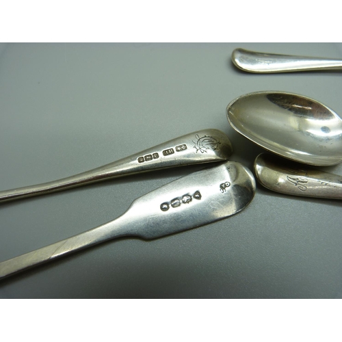 849 - A set of seven silver teaspoons and one other silver teaspoon, 156g