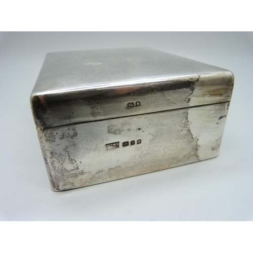 857 - A silver cigarette box with wood lining, Regimental Prize inscription to the lid, 303g gross weight