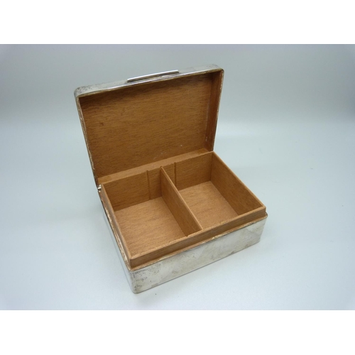 857 - A silver cigarette box with wood lining, Regimental Prize inscription to the lid, 303g gross weight