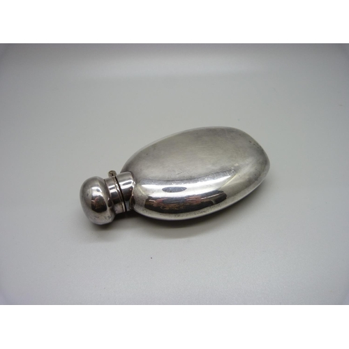 879 - A silver hip flask, 106g