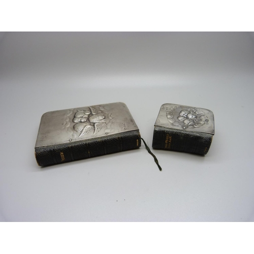 891 - Two William Comyns silver fronted Prayer and Hymn books decorated with Reynolds Angels