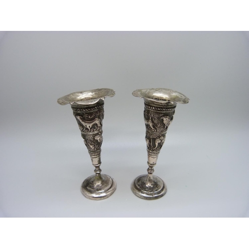 920 - A pair of Indian silver vases, 93g