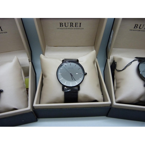 961 - Three Burei wristwatches, boxed