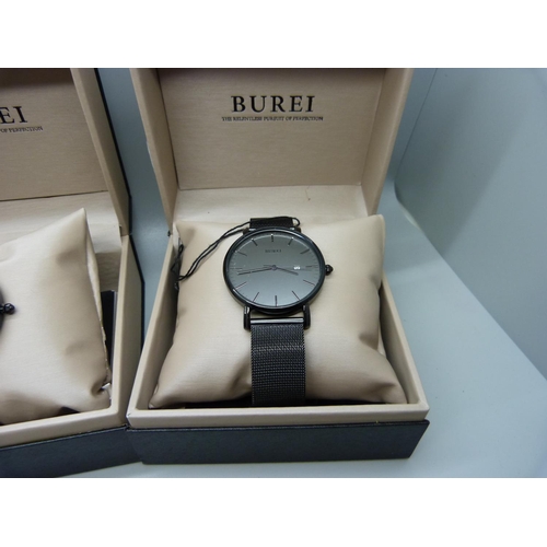 961 - Three Burei wristwatches, boxed