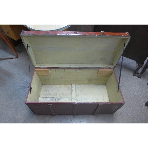 229 - A vintage painted pine and copper mounted steamer trunk