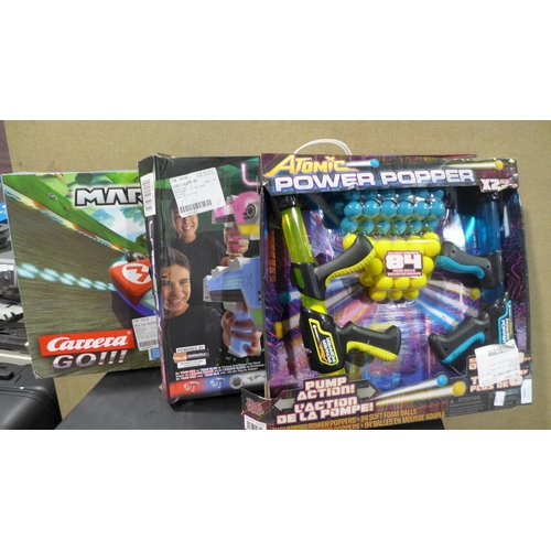 3044 - Laser X Blaster Pack, Atomic Power Popper Pack  and Mario Kart Racetrack  (278-304-306)  * This lot ... 