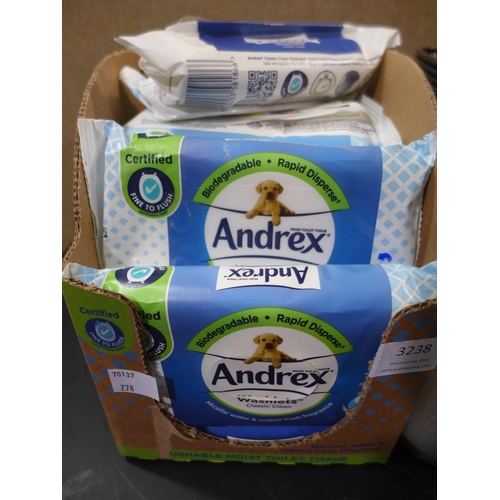 3238 - Cafe Express 38Oz plastic containers and lids  and Andrex Washlets 36S  classic clean   (278-153,184... 