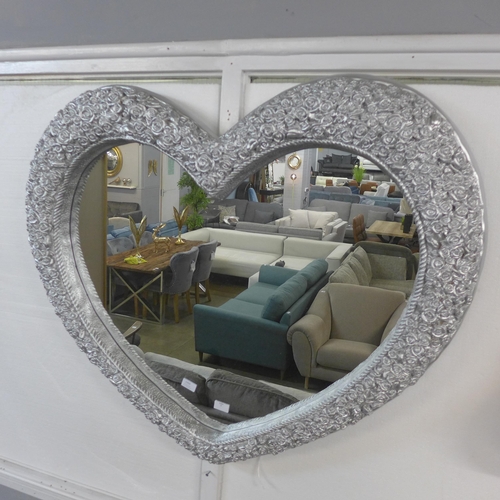1350 - A Rosa heart shape silver mirror, W 110cm (PMRHEARTNEW89)   #