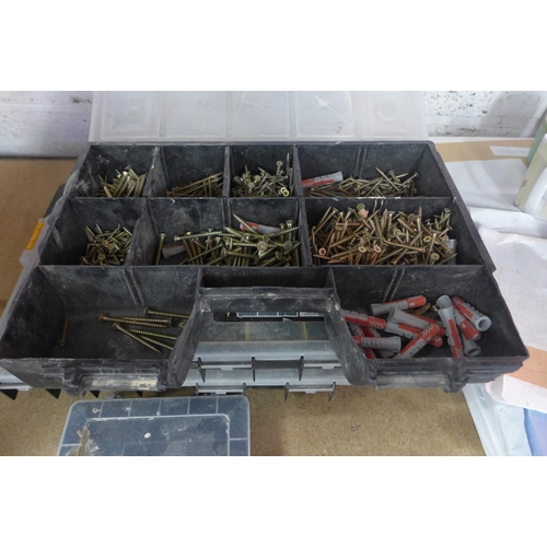 2002 - Five organiser trays containing wood screws and wall plugs