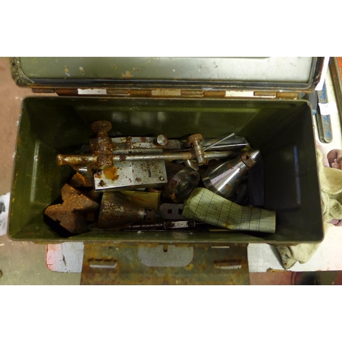 2033 - Ammo tin of vintage engineering equipment
