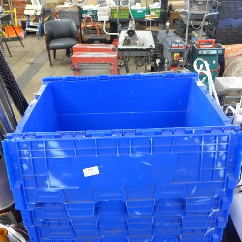 2061 - Five stackable lidded heavy duty PVC storage crates