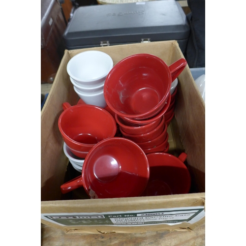 2123 - Approx. 100 items of glass and tableware ex wedding venue - cakestands, plates, bowls, vases, flasks... 