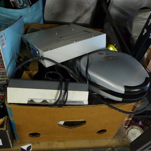 2145 - Job lot of household items including LP's, DVD's toys, electric items, plates, crockery, etc.