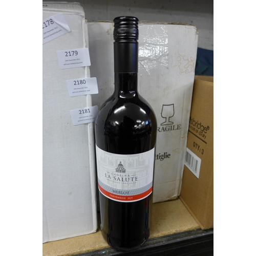 2178 - Six 1ltr bottles of Merlot Trevenezie 2019 (good year) Italian table red wine